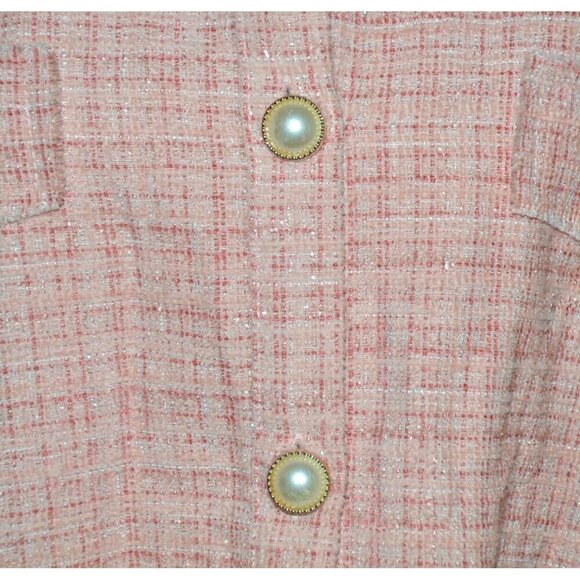 Andree By Unit Ladies Metallic Pink Tweed Shacket Button Front Jacket M Pockets - Picture 5 of 13